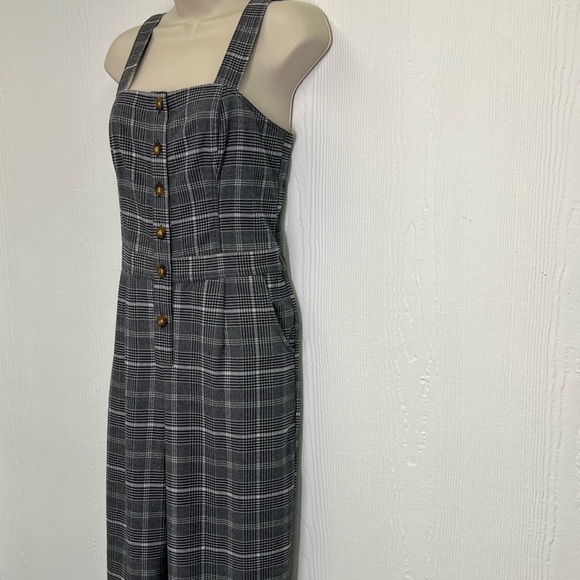 Hollister - Grey Plaid Button Up Pocket Adjustable Strap Jumpsuit Size Small - Picture 4 of 12